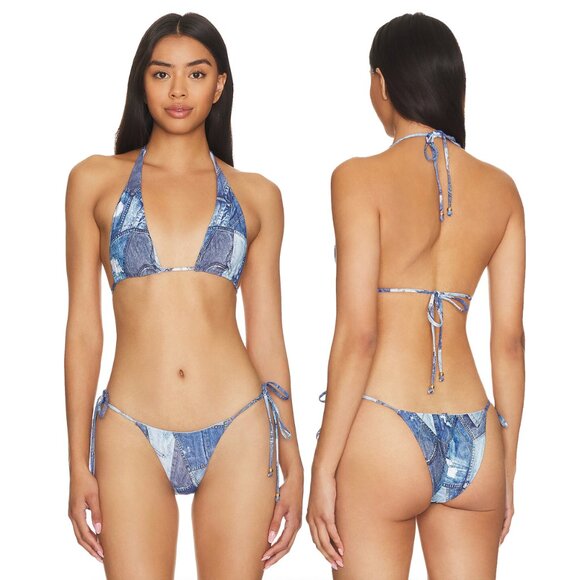 Lovers & friends denim patchwork bikini set - Picture 1 of 4